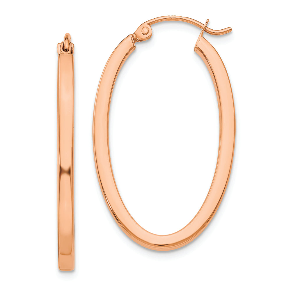 Polished 14k Rose Gold Oval Tube Hoops