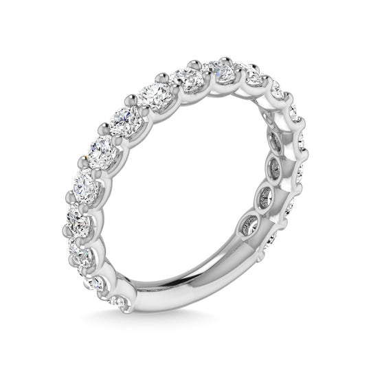 1 3/8 carat total 14k white gold lab-grown diamond. Round-shaped three-way wedding band