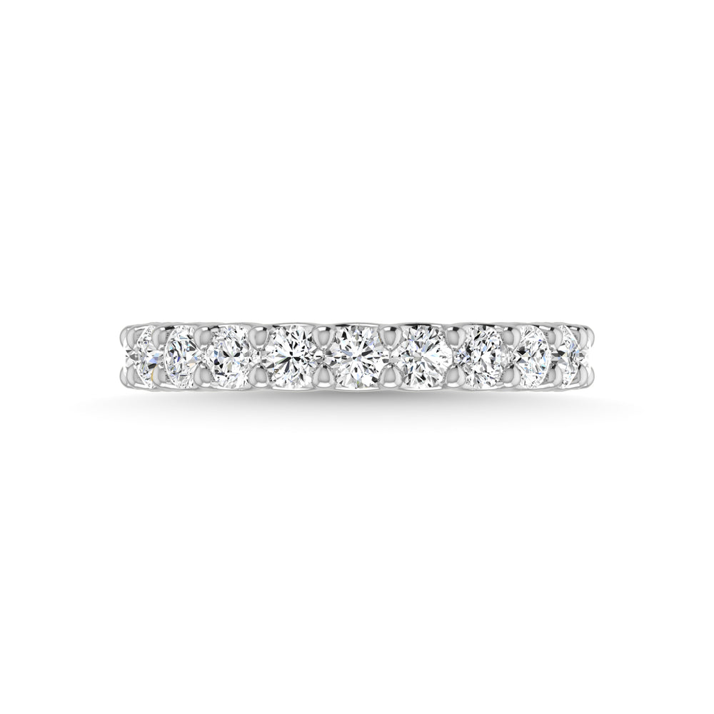 1 3/8 carat total 14k white gold lab-grown diamond. Round-shaped three-way wedding band