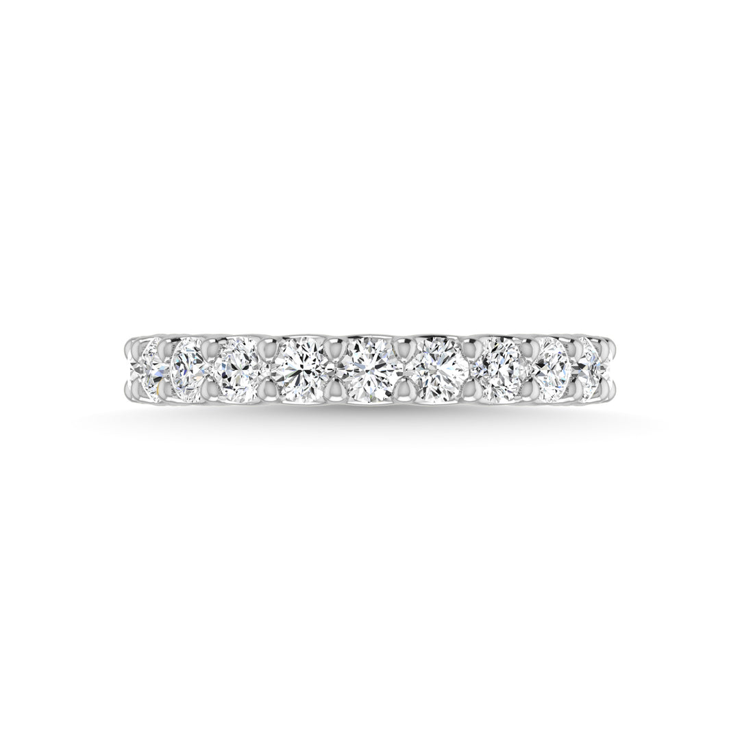 1 3/8 carat total 14k white gold lab-grown diamond. Round-shaped three-way wedding band