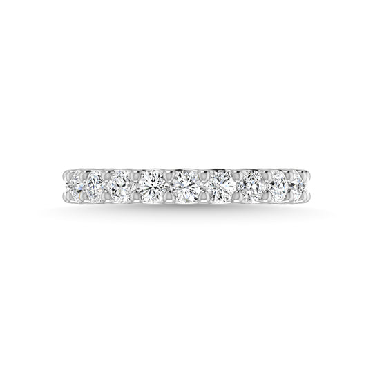 1 3/8 carat total 14k white gold lab-grown diamond. Round-shaped three-way wedding band