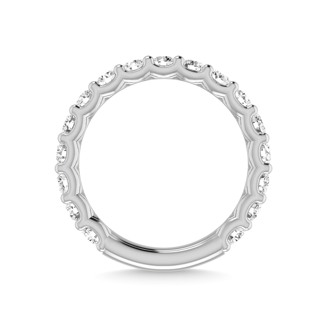 1 3/8 carat total 14k white gold lab-grown diamond. Round-shaped three-way wedding band