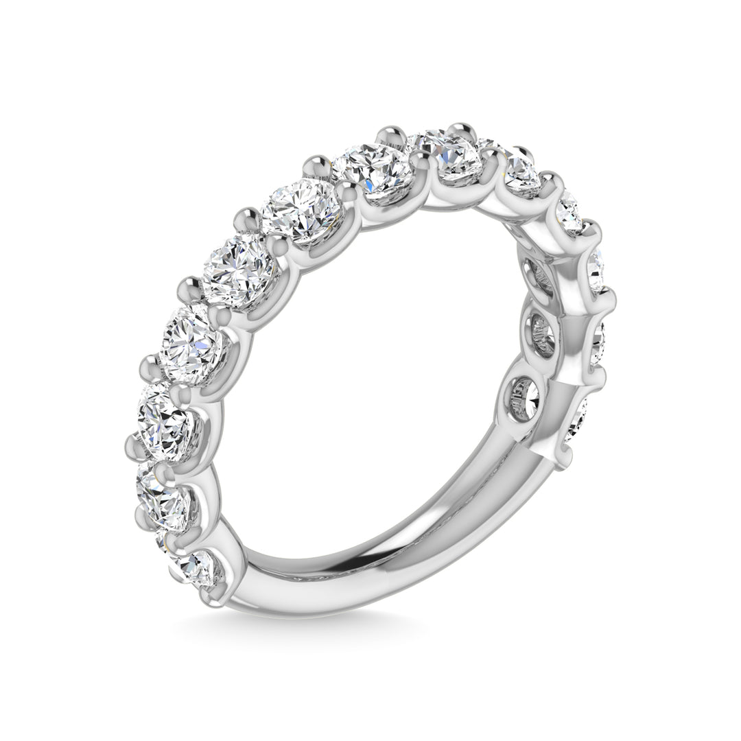 Diamante cultivado en laboratorio de oro blanco de 14 quilates, 1 3/4 quilates total. Alianza de boda de tres cuartas v√≠as con forma redonda (tama√±o 6,5)