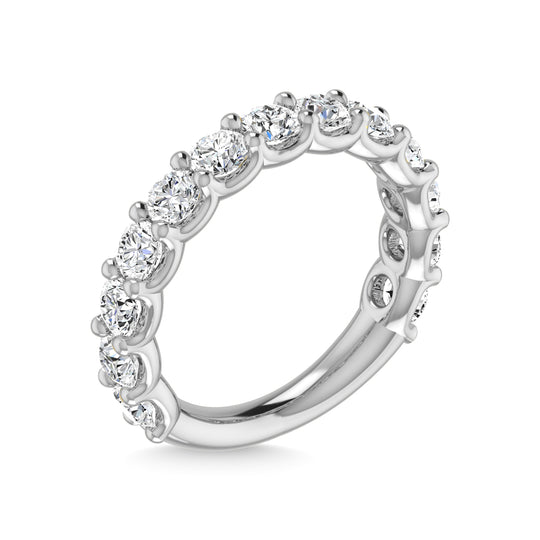 Diamante cultivado en laboratorio de oro blanco de 14 quilates, 1 3/4 quilates total. Alianza de boda de tres cuartas v√≠as con forma redonda (tama√±o 6,5)