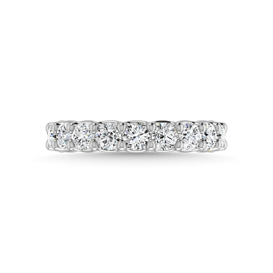 Diamante cultivado en laboratorio de oro blanco de 14 quilates, 1 3/4 quilates total. Alianza de boda de tres cuartas v√≠as con forma redonda (tama√±o 6,5)