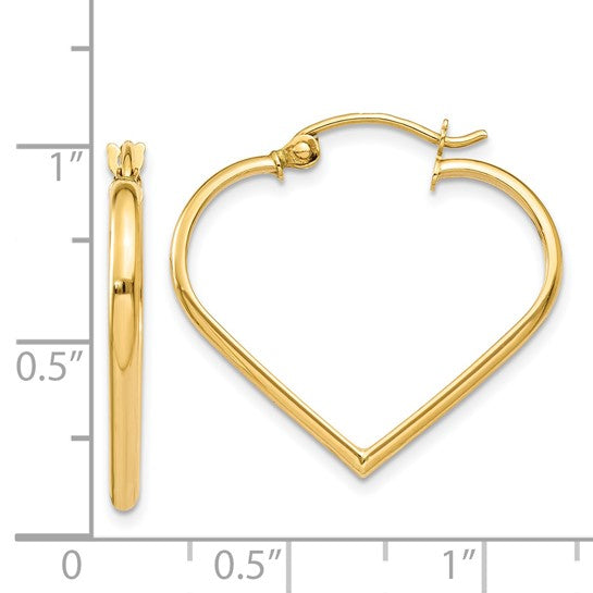 Aretes de Aro en Forma de Corazón Pulidos de 14K y 2mm