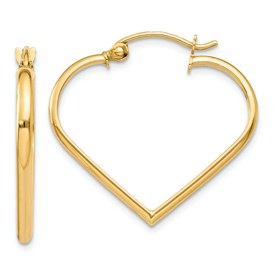 Aretes de Aro en Forma de Corazón Pulidos de 14K y 2mm