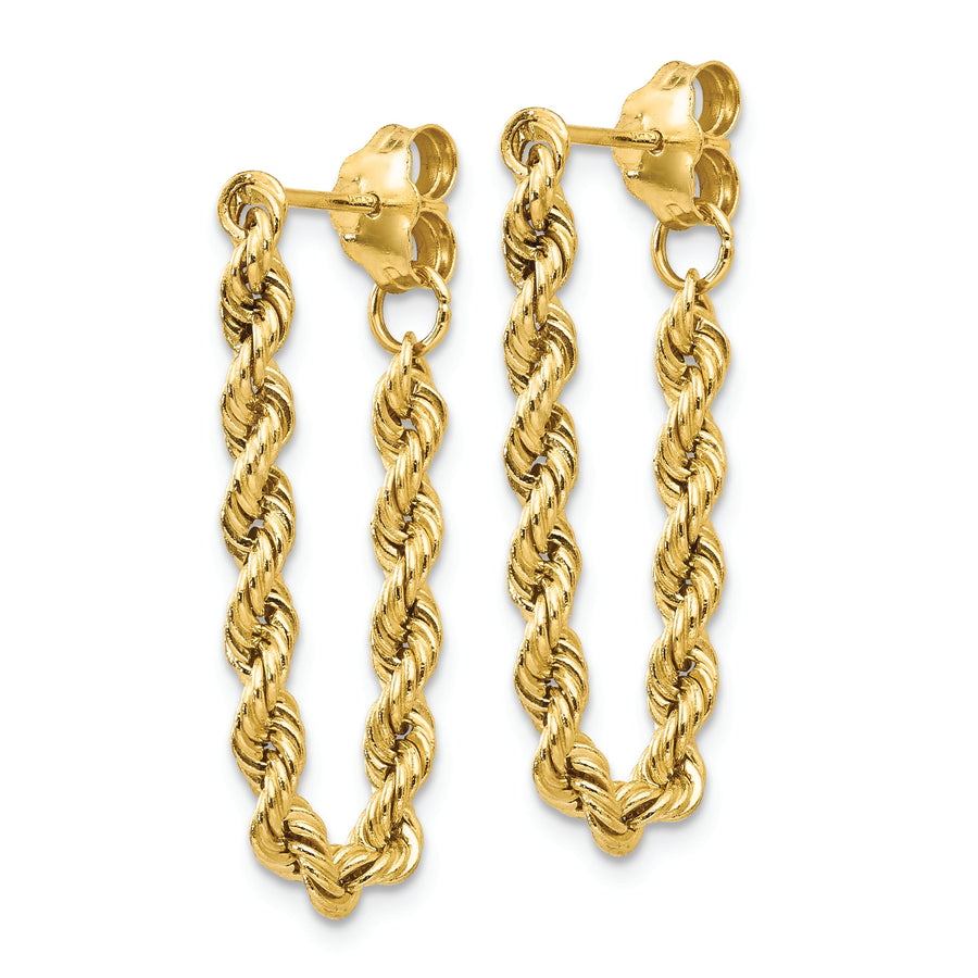Aretes Colgantes de Cadena de Cuerda en Oro Blanco de 14K