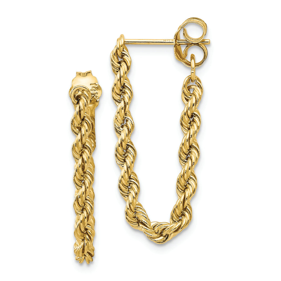 Aretes Colgantes de Cadena de Cuerda en Oro Blanco de 14K
