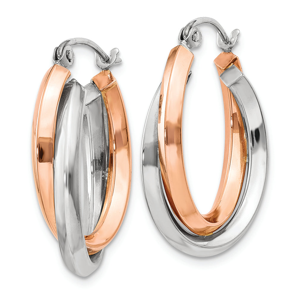 Polished 14k Rose and White Gold Oval Tube Hoops