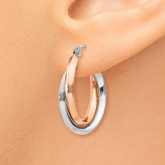 Polished 14k Rose and White Gold Oval Tube Hoops