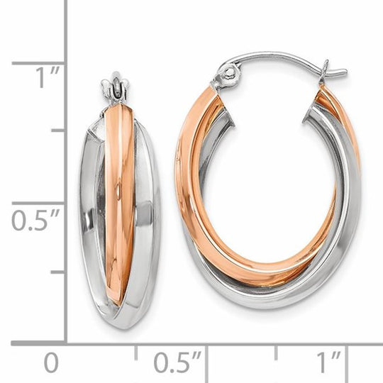 Polished 14k Rose and White Gold Oval Tube Hoops