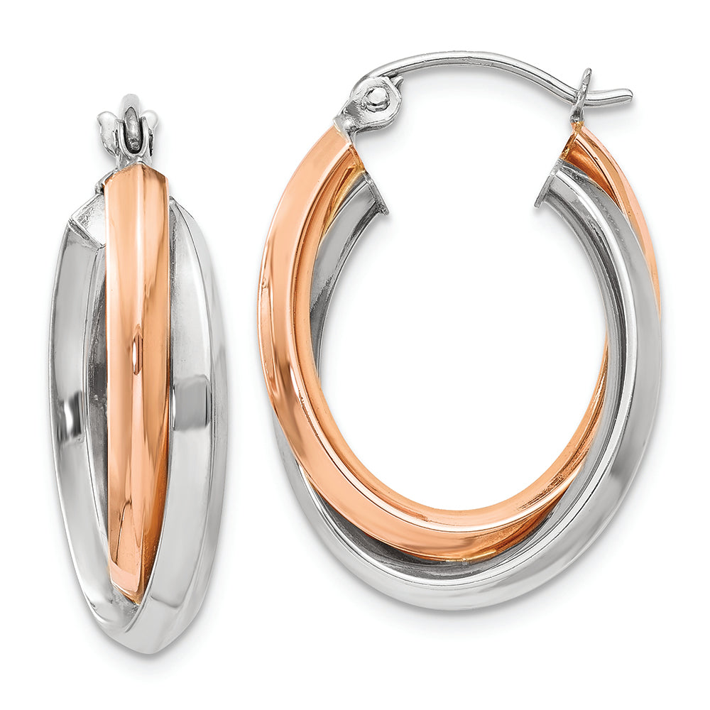 Polished 14k Rose and White Gold Oval Tube Hoops