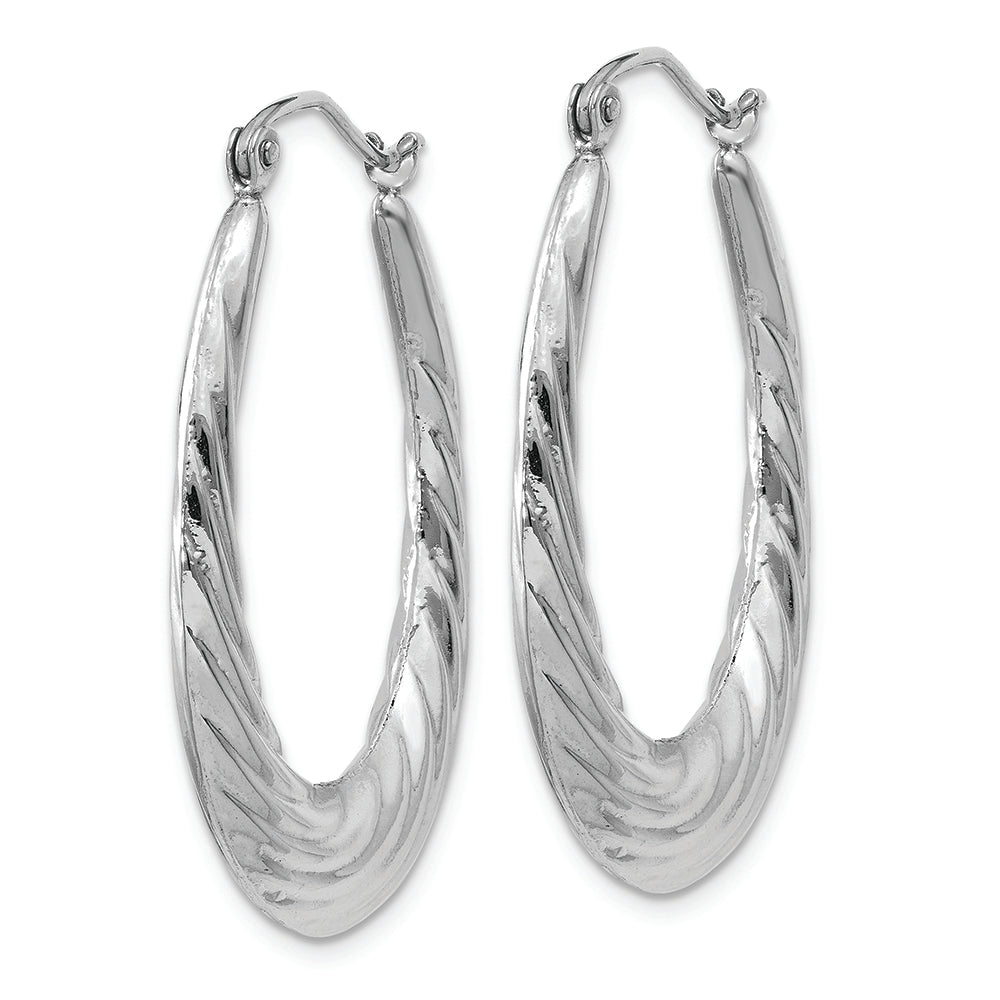 Textured and Polished Oval Hoop Earrings in 14k White Gold