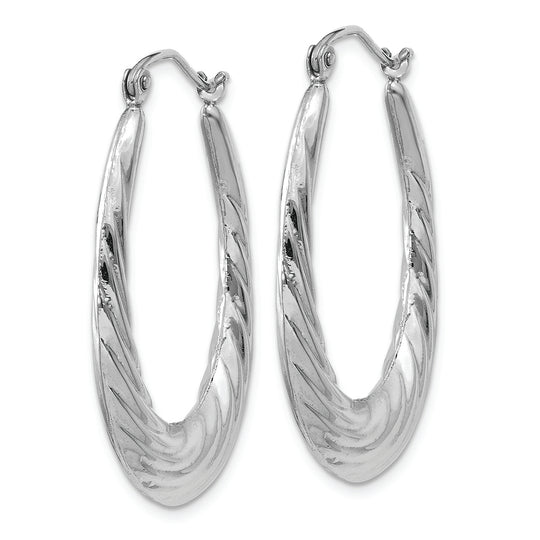 Textured and Polished Oval Hoop Earrings in 14k White Gold
