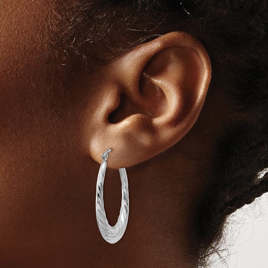 Textured and Polished Oval Hoop Earrings in 14k White Gold