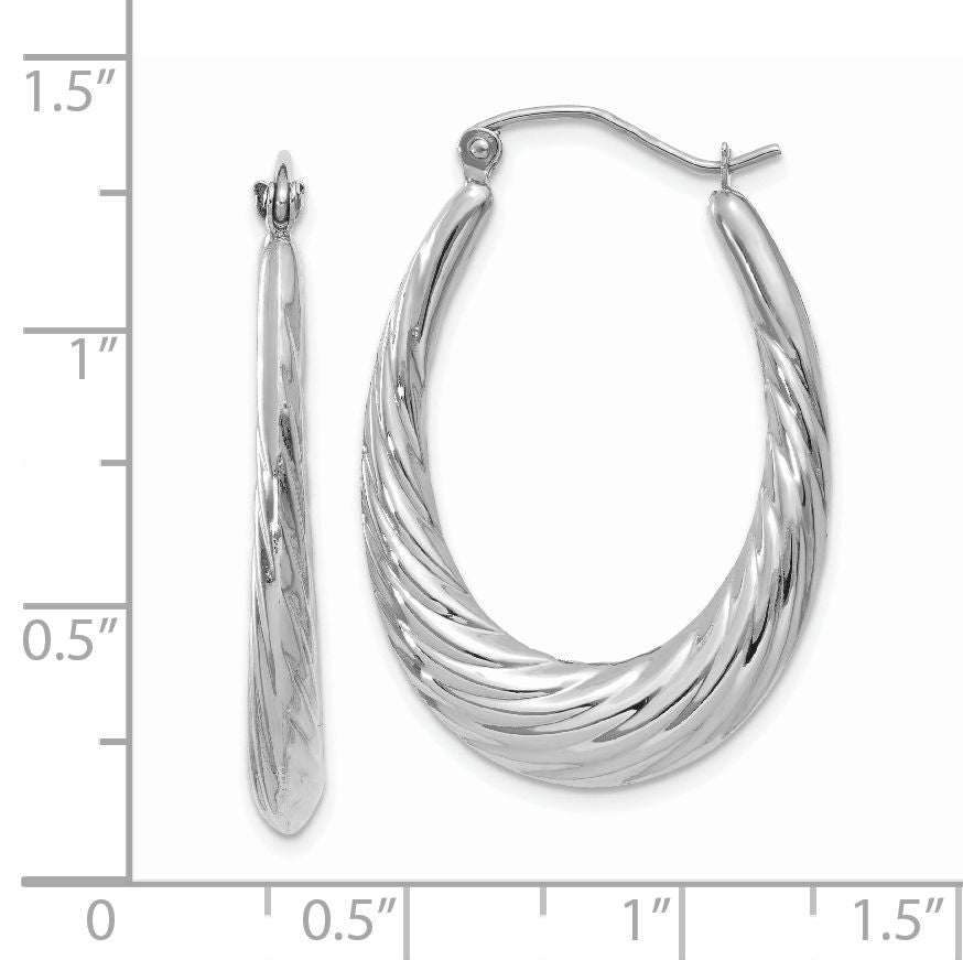 Textured and Polished Oval Hoop Earrings in 14k White Gold