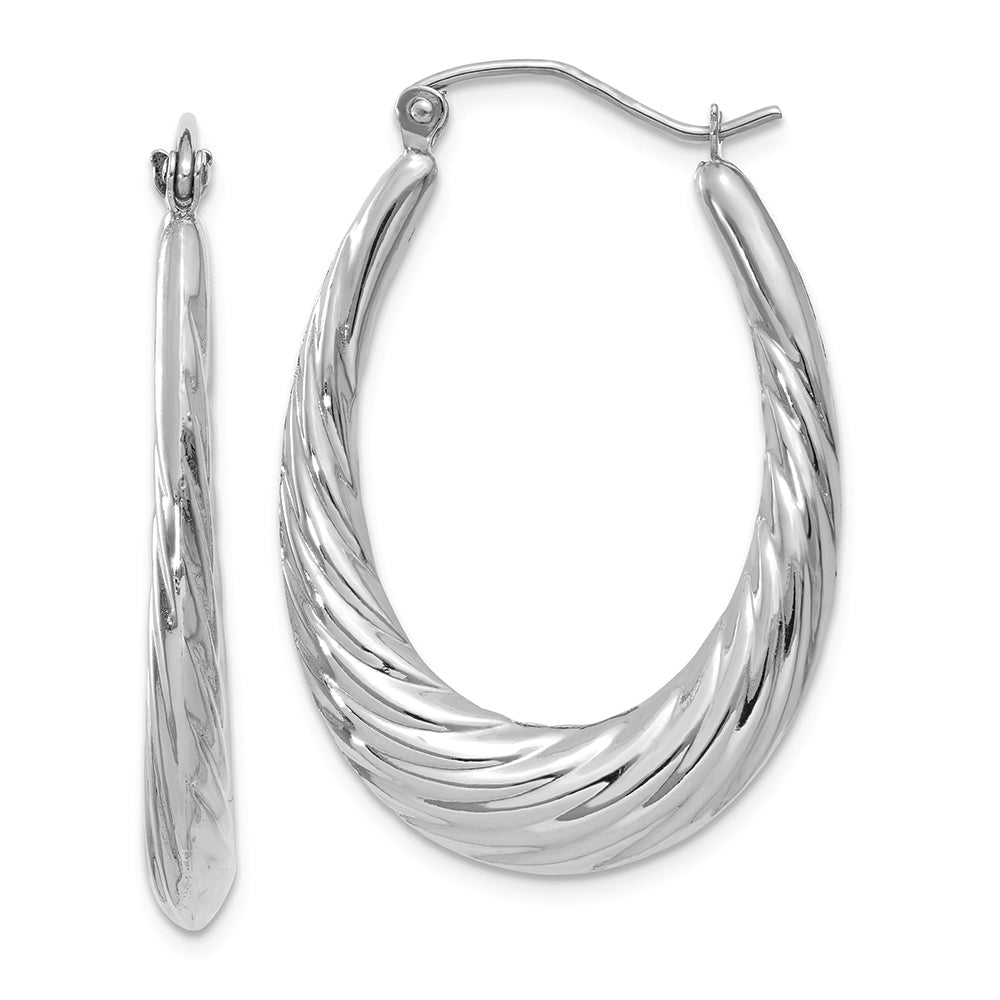 Textured and Polished Oval Hoop Earrings in 14k White Gold