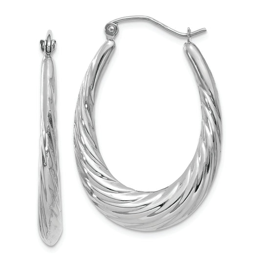 Textured and Polished Oval Hoop Earrings in 14k White Gold
