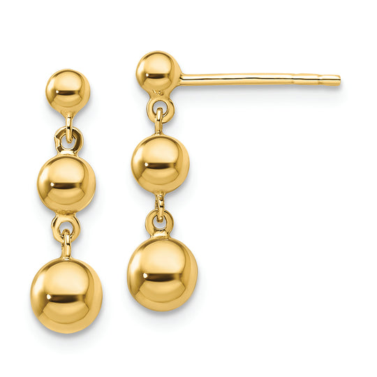 14K Yellow Gold Earrings with 3 Graduated Balls and Post Closure