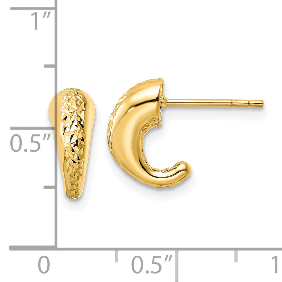 Aretes J-Hoop Huecos de Borde Pulido con Corte Diamante en Oro Amarillo de 14K