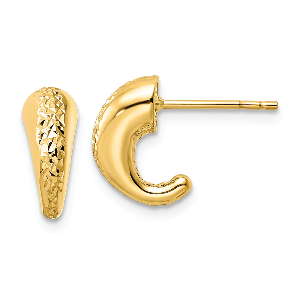 Aretes J-Hoop Huecos de Borde Pulido con Corte Diamante en Oro Amarillo de 14K