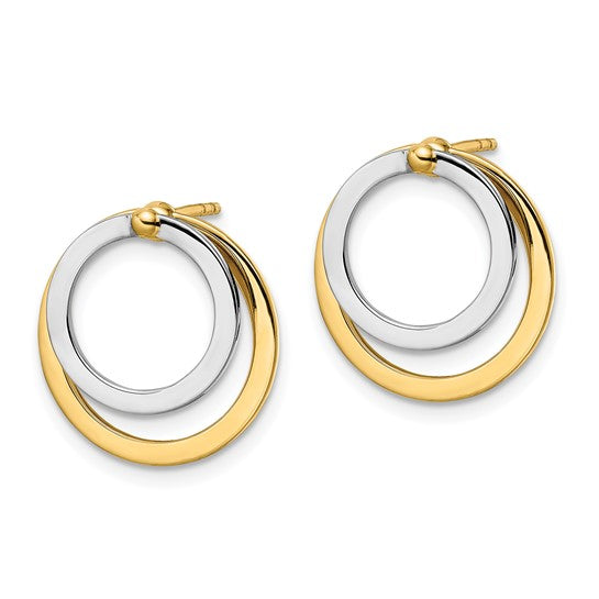 Pendientes Frontales y Posteriores en Forma de Círculo Bicolor de Oro de 14k