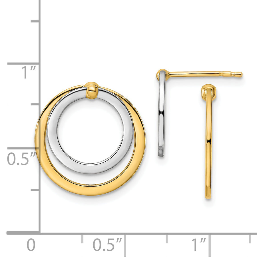 Pendientes Frontales y Posteriores en Forma de Círculo Bicolor de Oro de 14k