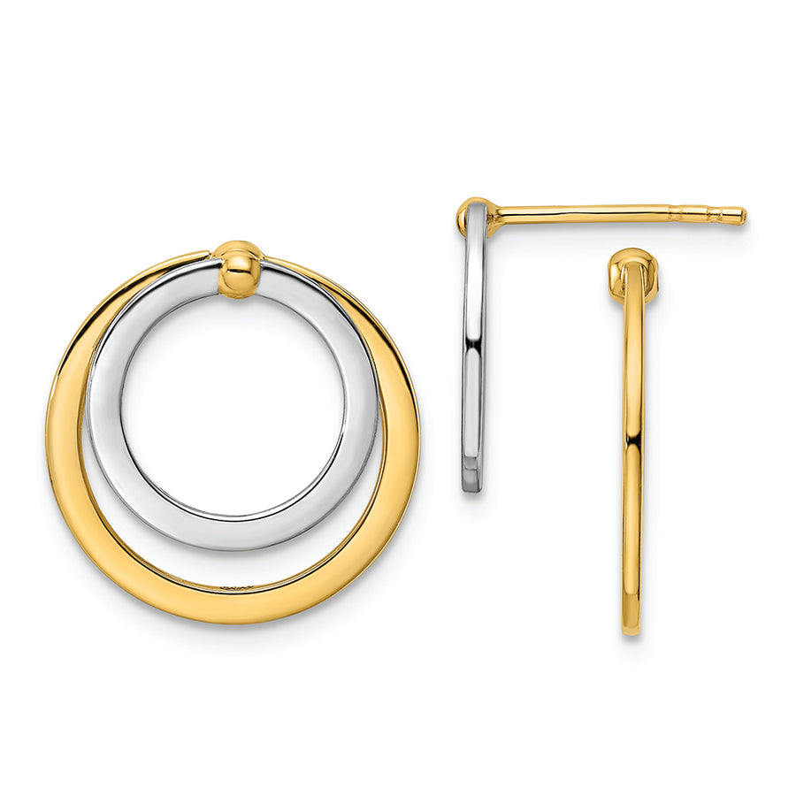 Pendientes Frontales y Posteriores en Forma de Círculo Bicolor de Oro de 14k