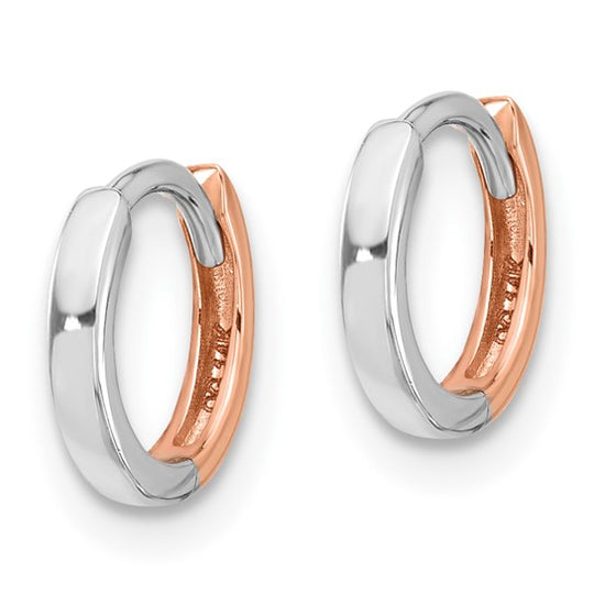 14k Two-Tone Rose and White Gold Hinged Hoop Earrings 1.75mm