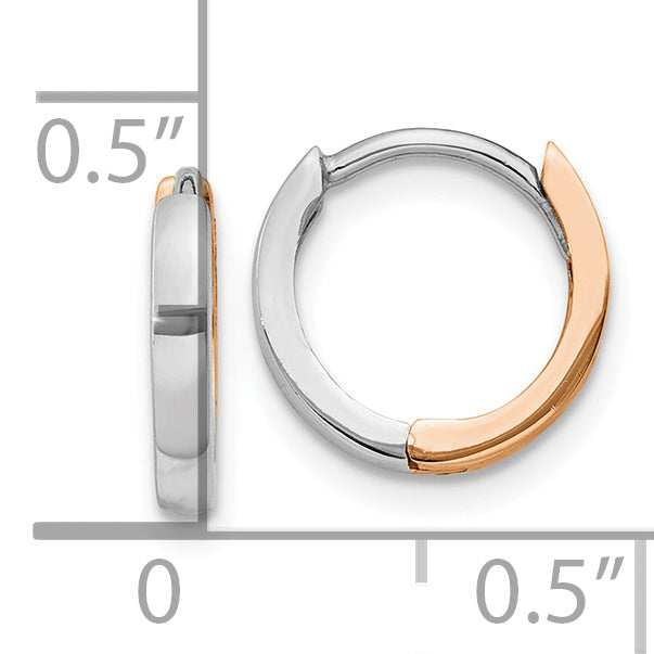 14k Two-Tone Rose and White Gold Hinged Hoop Earrings 1.75mm