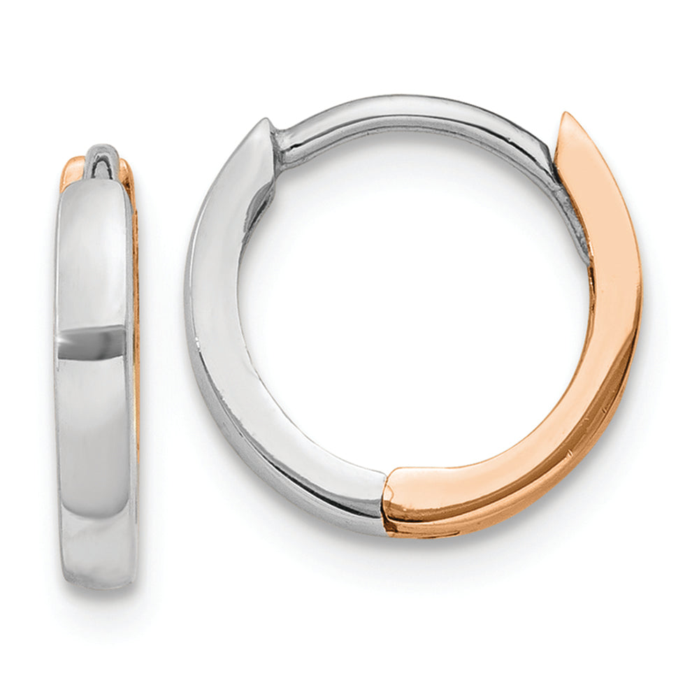 14k Two-Tone Rose and White Gold Hinged Hoop Earrings 1.75mm