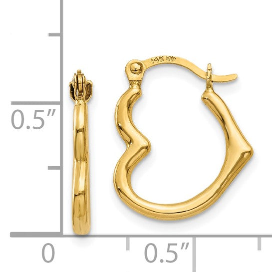 Pendientes de Aro Huecos en Forma de Corazón 14K Oro Amarillo