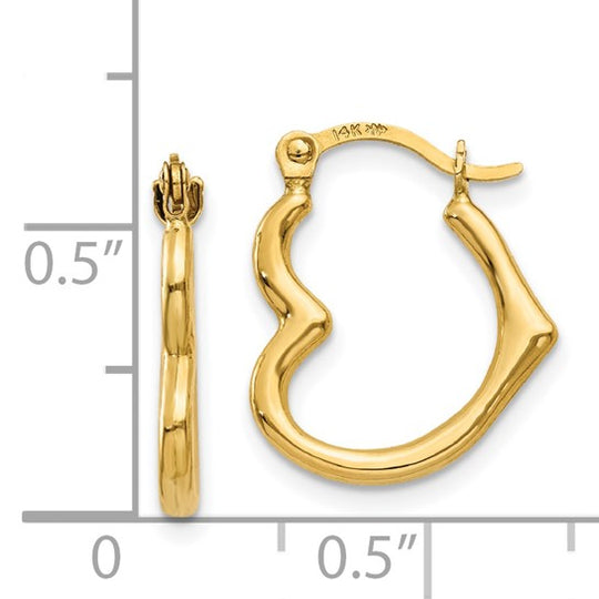 Pendientes de Aro Huecos en Forma de Corazón 14K Oro Amarillo