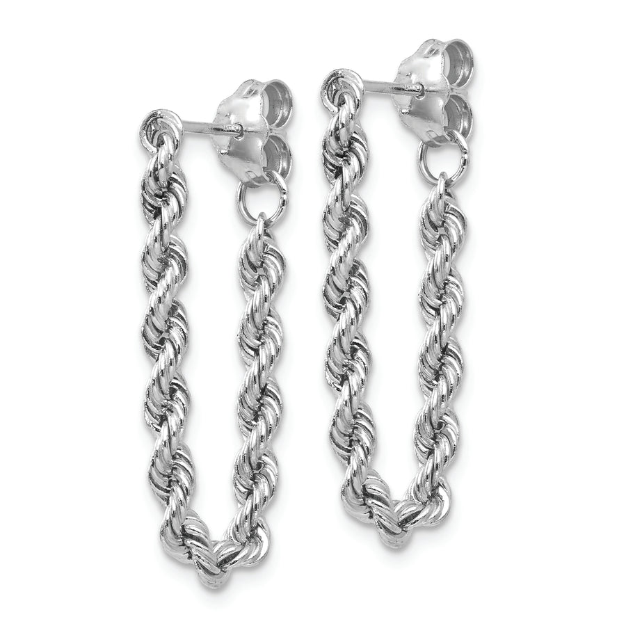 Aretes Colgantes de Cadena de Cuerda en Oro Blanco de 14K