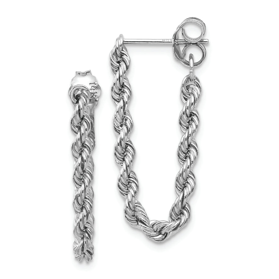 Aretes Colgantes de Cadena de Cuerda en Oro Blanco de 14K