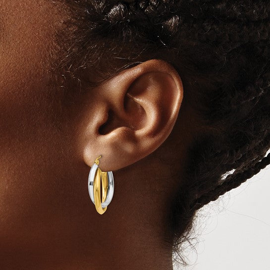 Pendientes de Aro Doble Pulido en Oro de 14k Bicolor
