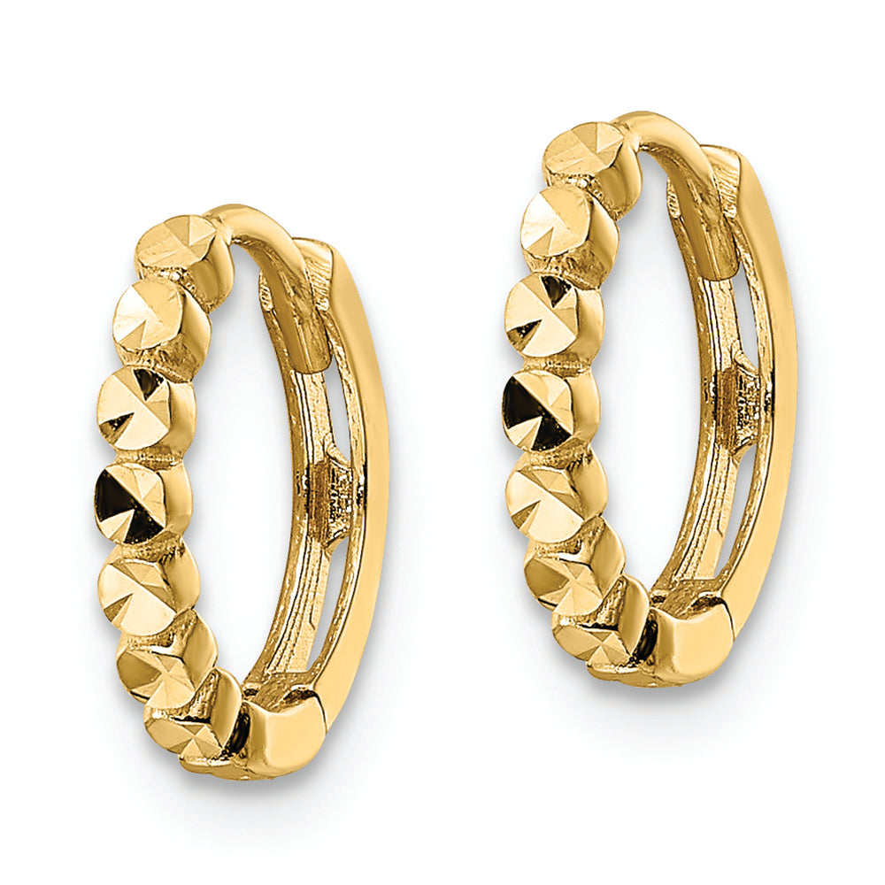 14k Yellow Gold 2x12mm Diamond Cut Hinged Hoop Earrings