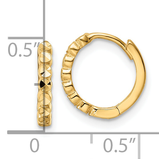 14k Yellow Gold 2x12mm Diamond Cut Hinged Hoop Earrings