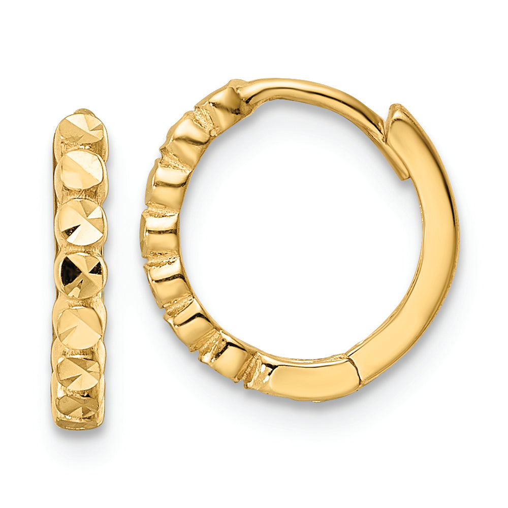 14k Yellow Gold 2x12mm Diamond Cut Hinged Hoop Earrings