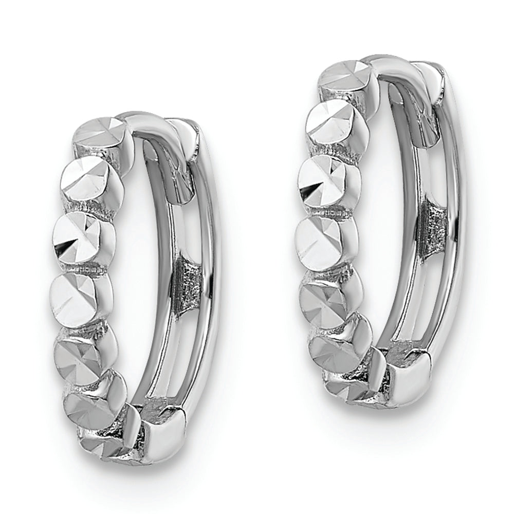 14k White Gold 2x12mm Diamond Cut Hinged Hoop Earrings