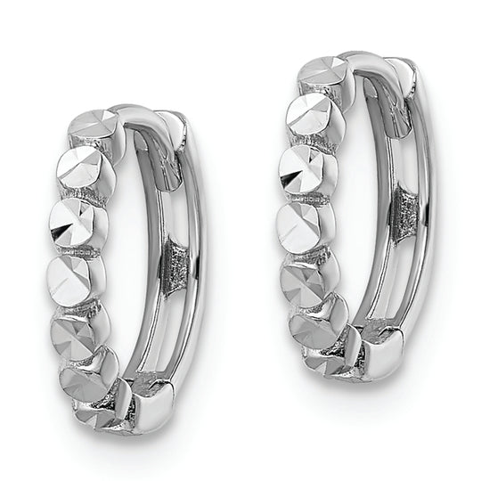 14k White Gold 2x12mm Diamond Cut Hinged Hoop Earrings