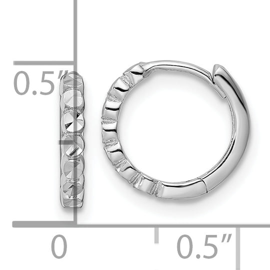 14k White Gold 2x12mm Diamond Cut Hinged Hoop Earrings