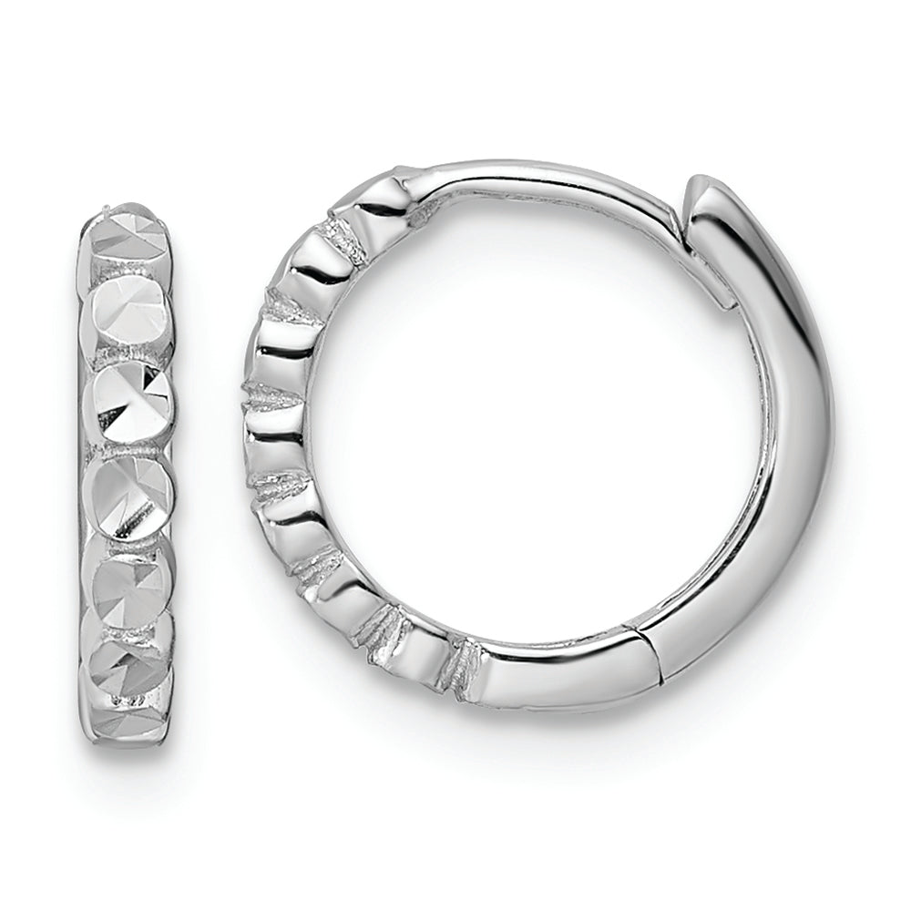 14k White Gold 2x12mm Diamond Cut Hinged Hoop Earrings