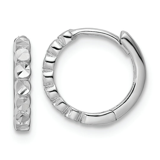 14k White Gold 2x12mm Diamond Cut Hinged Hoop Earrings