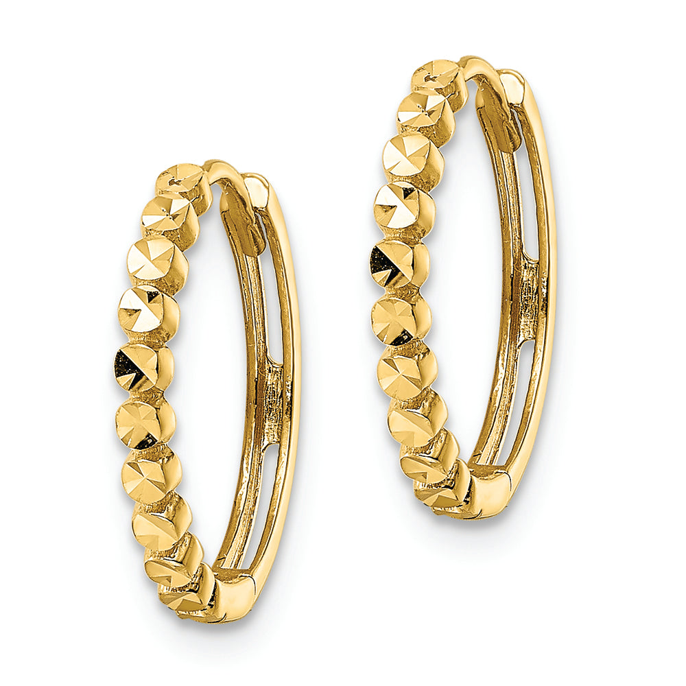 14k Yellow Gold 2x16mm Diamond Cut Hinged Hoop Earrings