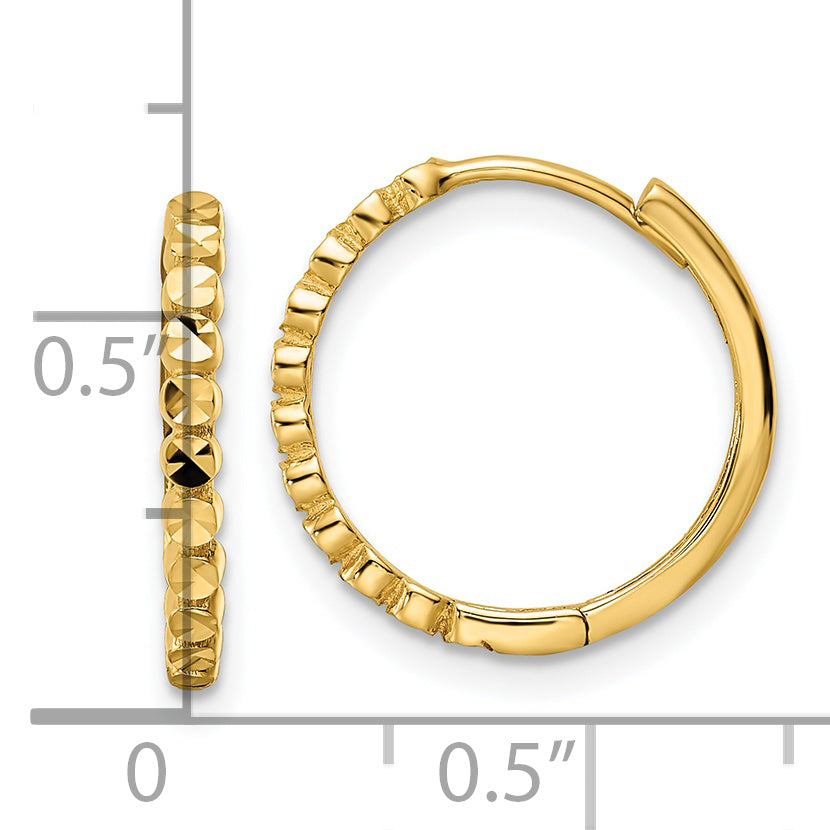 14k Yellow Gold 2x16mm Diamond Cut Hinged Hoop Earrings