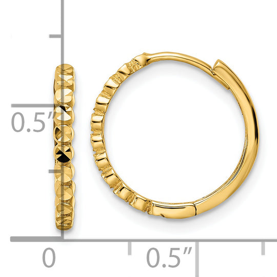 14k Yellow Gold 2x16mm Diamond Cut Hinged Hoop Earrings