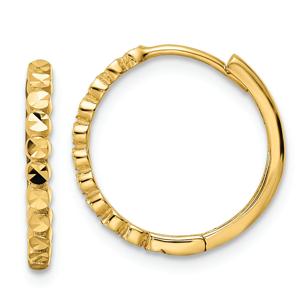 14k Yellow Gold 2x16mm Diamond Cut Hinged Hoop Earrings