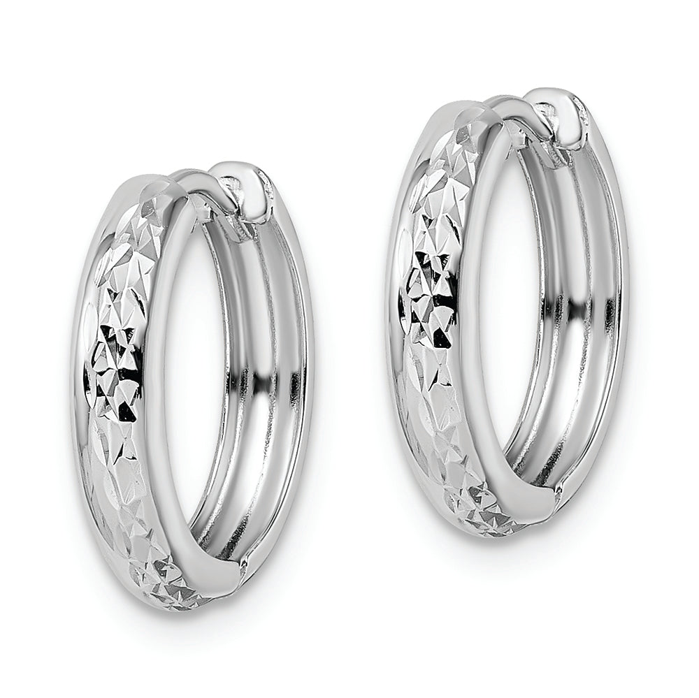 3x15mm Polished Textured 14k White Gold Hinged Hoop Earrings